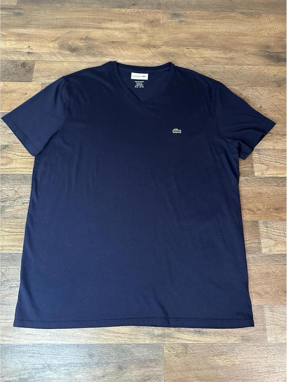 Lacoste V-Neck  T-Shirt Men's XL Short Sleeve Pima Cotton Navy Blue
